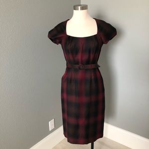 Banana Republic Plaid Wool Belted Sheath Dress